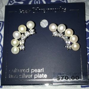 Freshwater Pearls CZ  fan stud earring